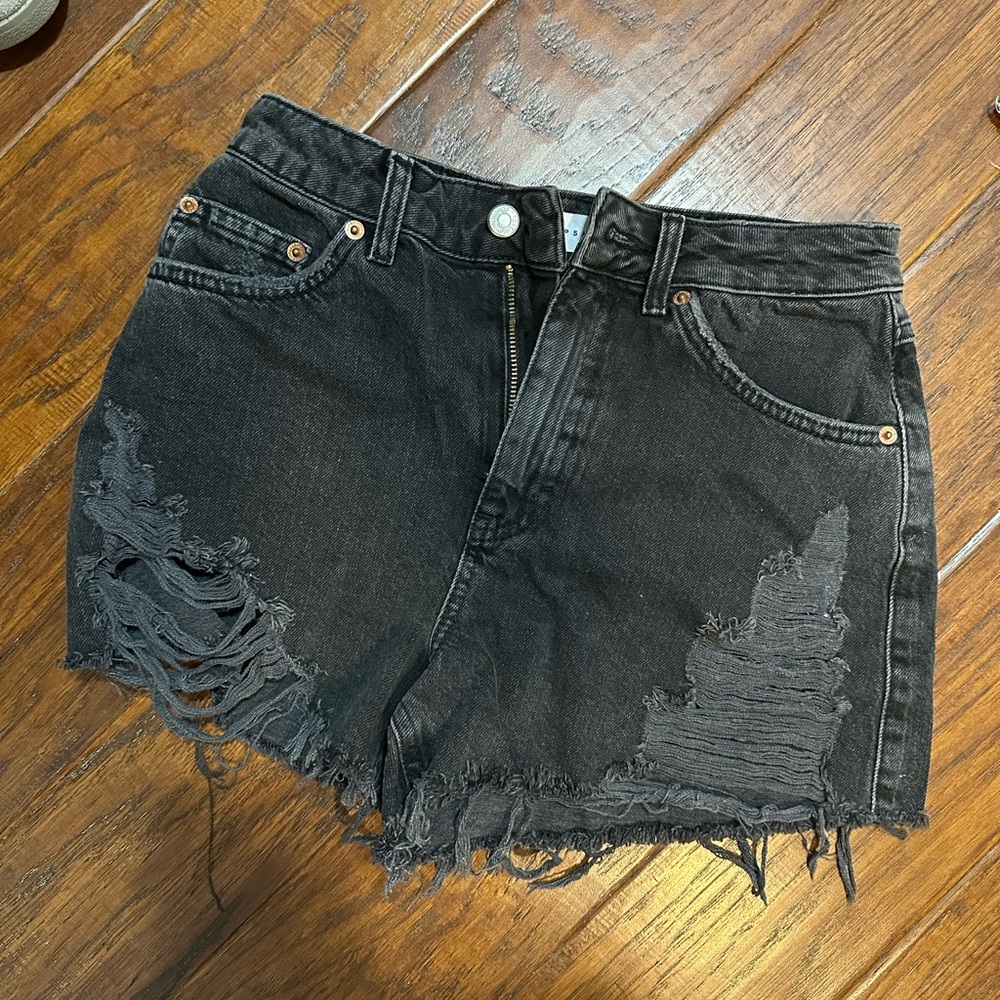 Distressed Black Denim Shorts
